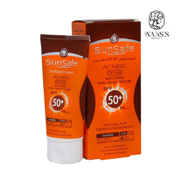 کرم ضد آفتاب SPF50 فاقد چربی بیرنگ سان سیف 50 میلی لیتر