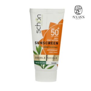 کرم ضد آفتاب دابل شیلد SPF50 شون بی رنگ مناسب پوست خشک تا نرمال 50 میلی لیتر